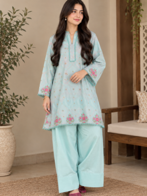 Pastel Aqua Printed Viscose Linen